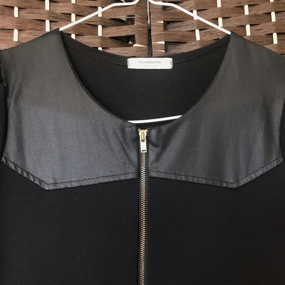 A-Line Mini Dress with Leather Detail - Picture 5 of 6